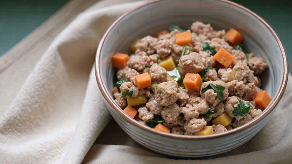 A bowl of gently cooked PupEats food