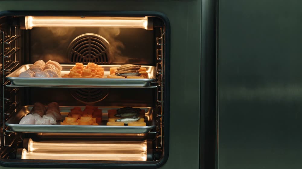 Trays of ingredients baking gently